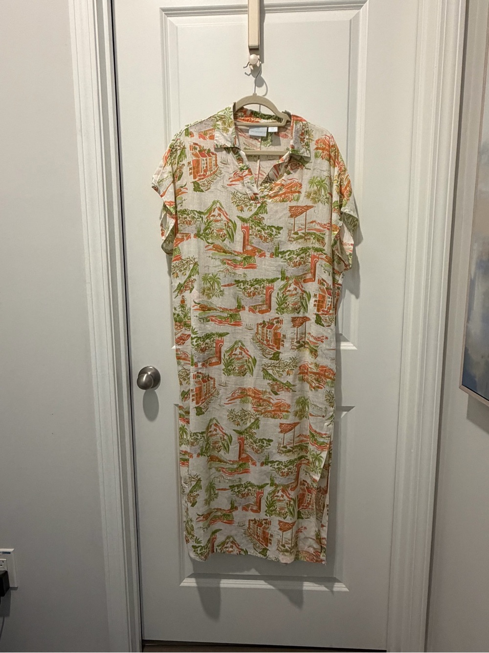Cynthia Rowley Tropical Maxi Shirt Dress - Orange & Green